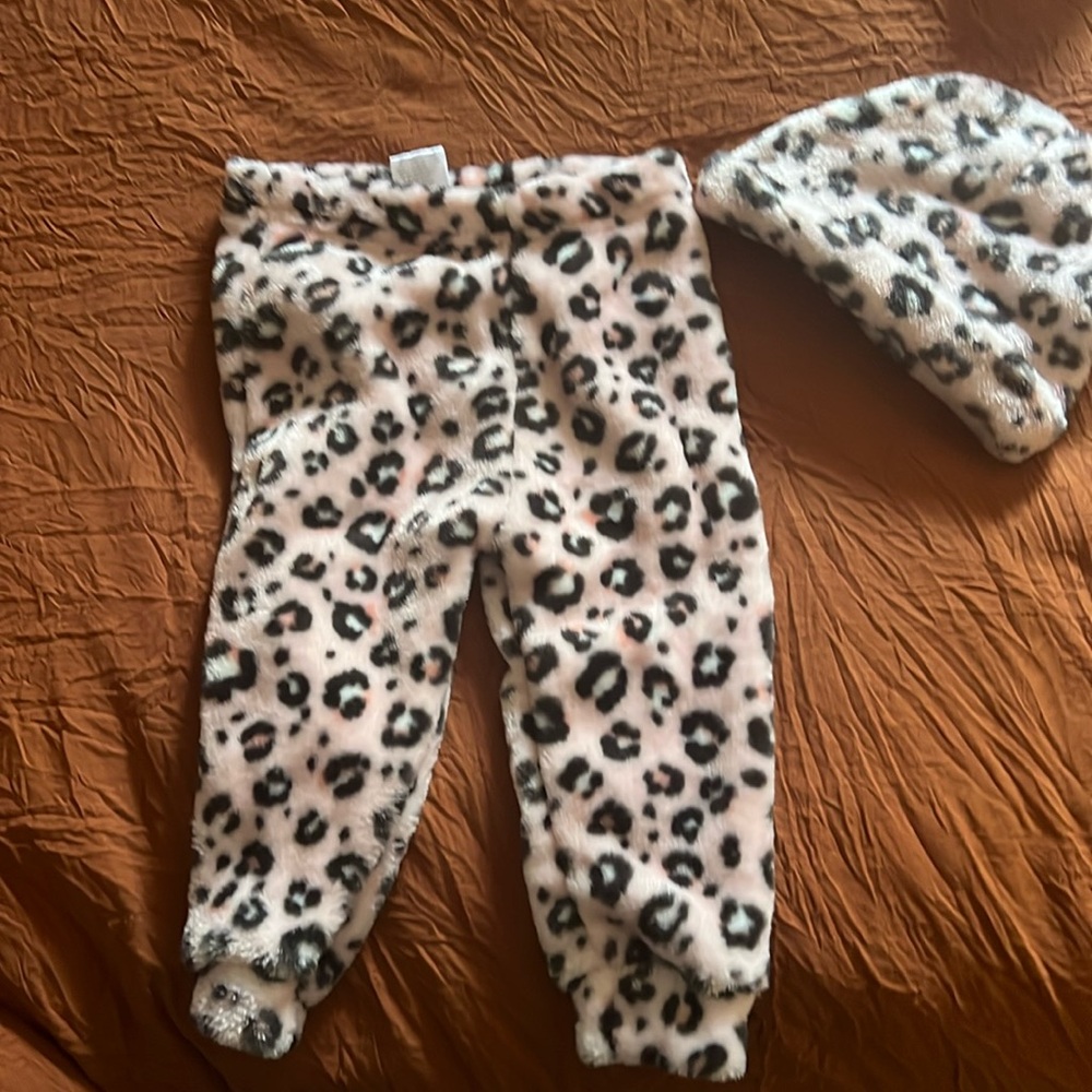 3-6 baby girl pink leopard print pants and beanie